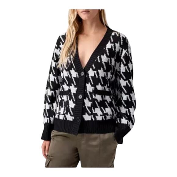 Sanctuary NWT Warms My Heart Drop Shoulder Button Classic Houndstooth Cardigan L - Picture 1 of 15
